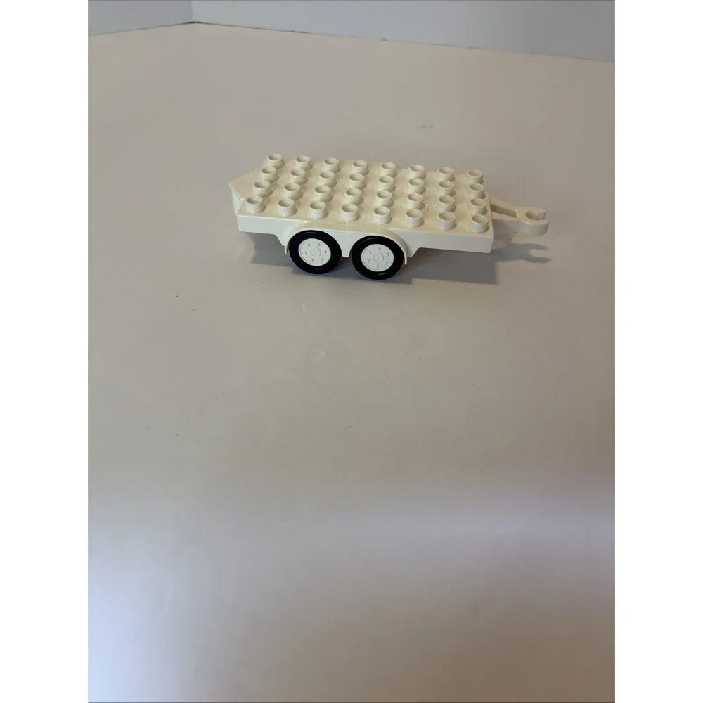 Lego Duplo White Flat Bed Trailer 4X8 For Semi Truck Vehicle Hauling Part Piece
